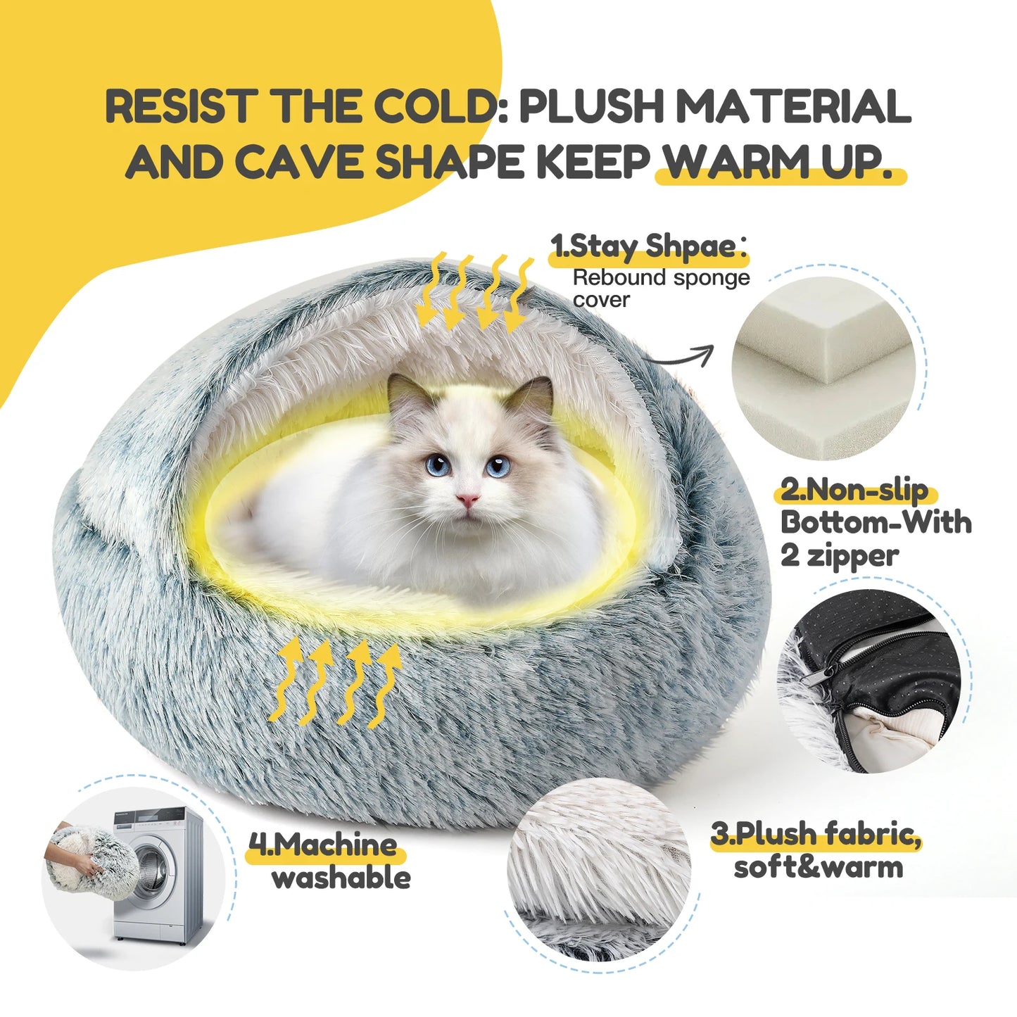 Soft Semi-Enclosed Cat Dog Nest Bed For Indoor Pet Comfort
