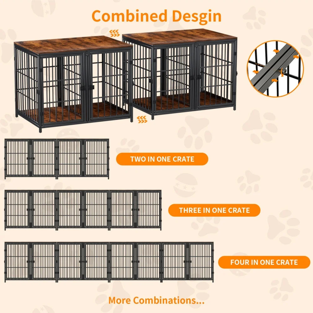 BORWART Spacious Double Dog Crate with Removable Divider Furniture Style