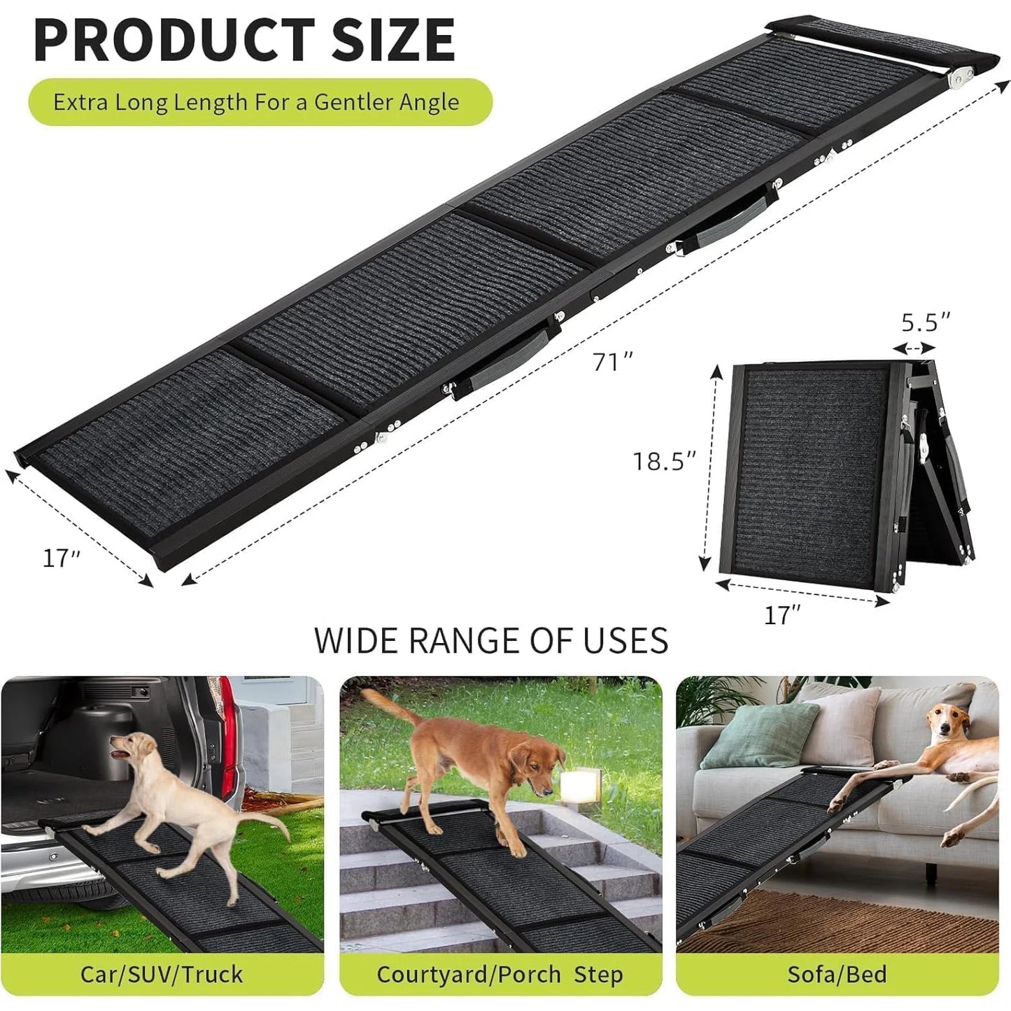 HiMISS Upgraded Car Dog Ramp With Non Slip Surface Folding Portable