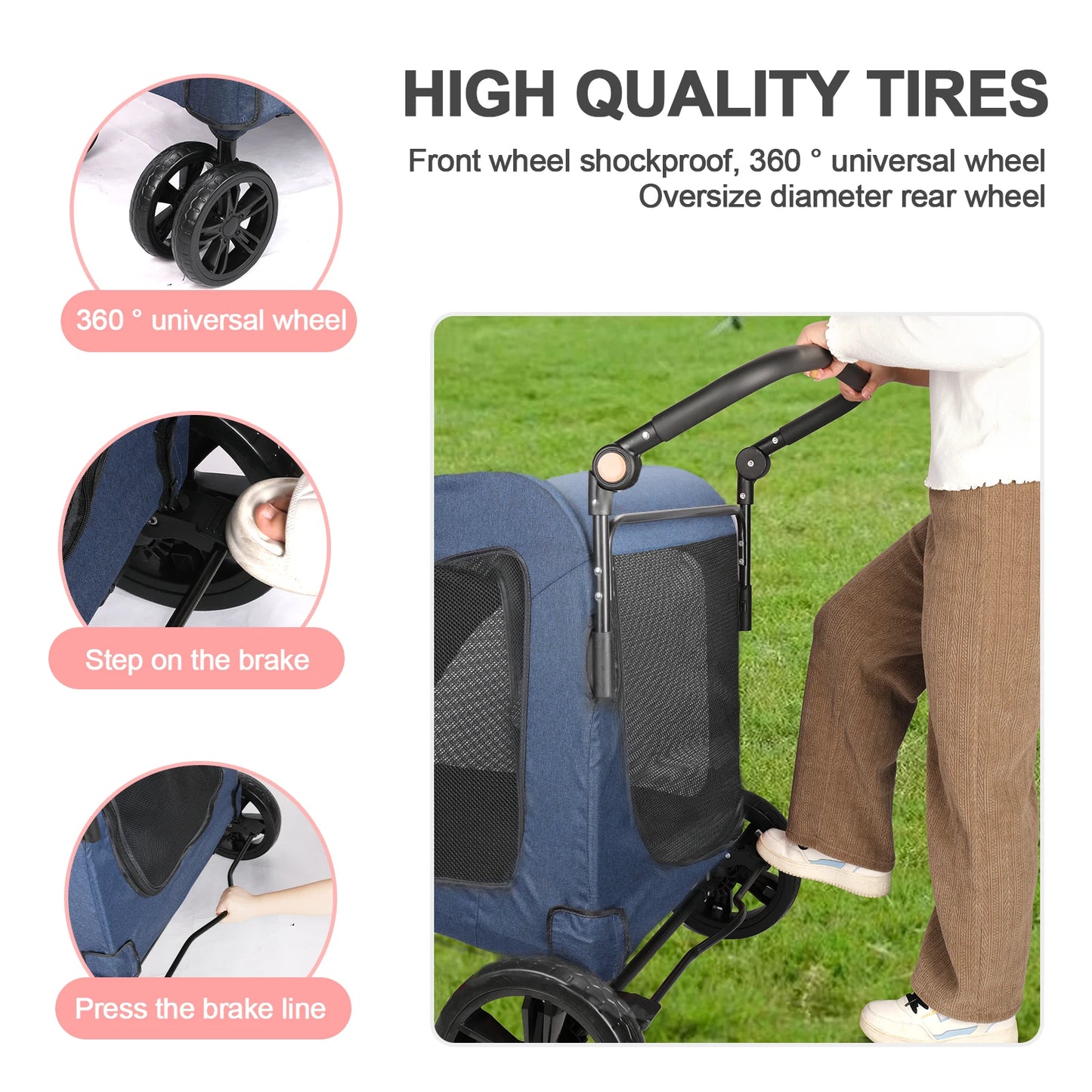Heavy Duty Foldable Dog Stroller For Large Dogs 120 Lbs