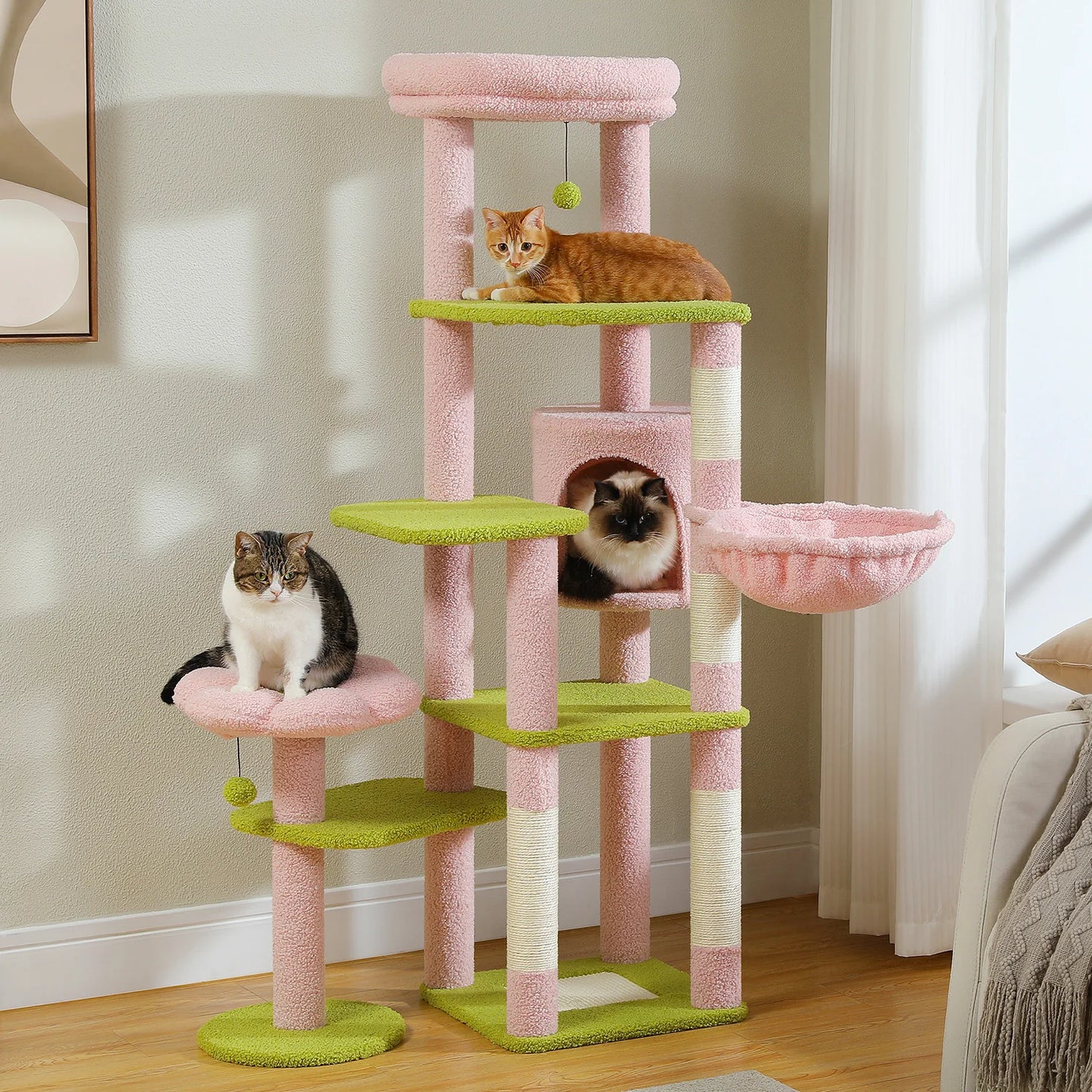 PEQULTI Multi-Level Cat Tree Tower With Scratching Posts Hammock