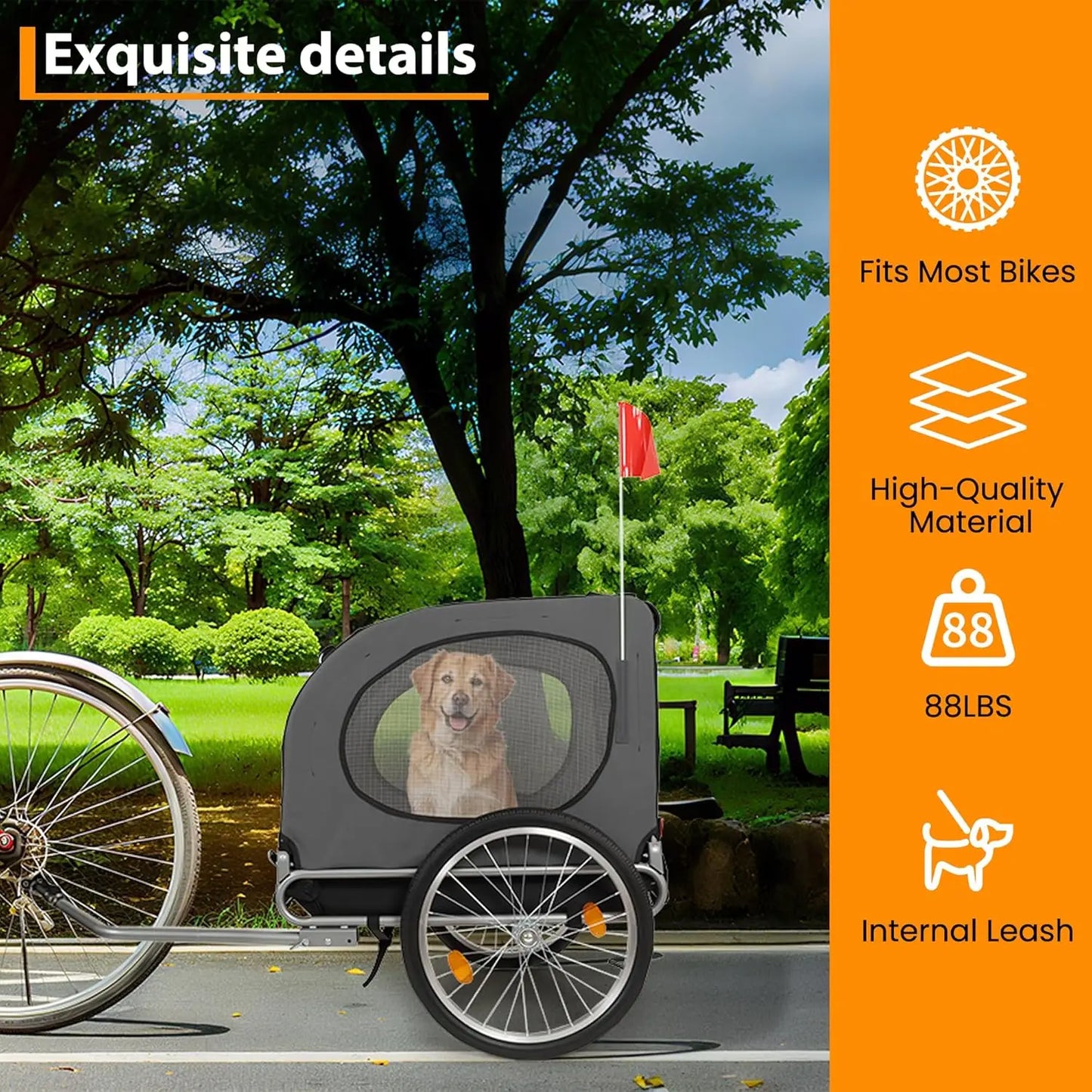 HiMISS Steel Dog Bike Trailer With Universal Coupler Pet Carrier