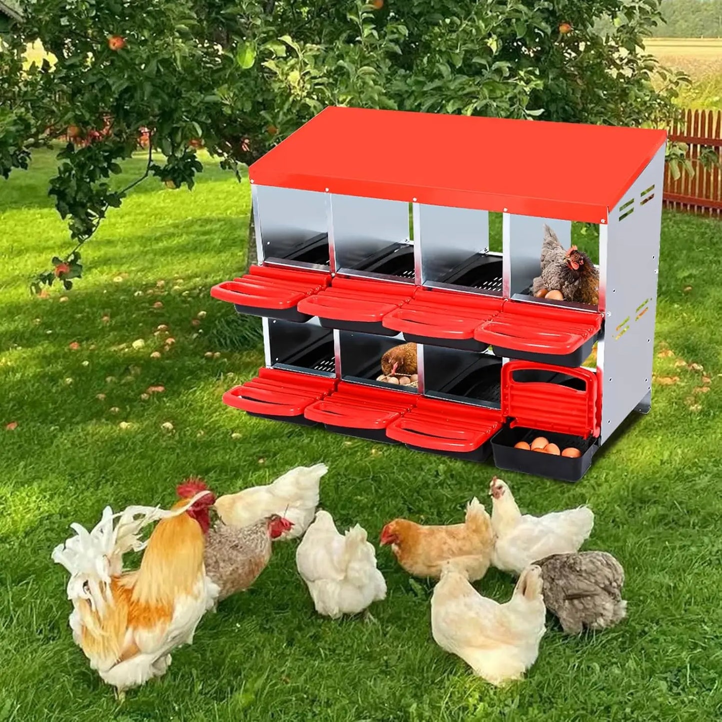 HiMISS Multi Compartment Chicken Nesting Boxes With Rollout Egg Collection
