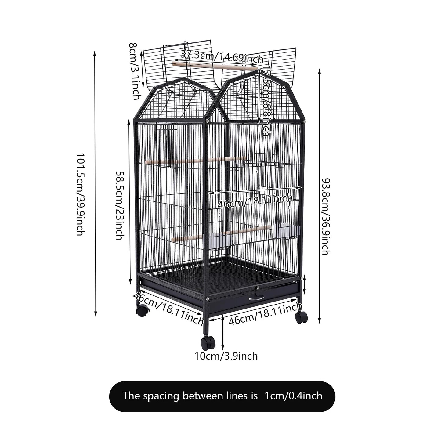 Large Bird Cage With Rolling Stand For Parrots Cockatiels Finches