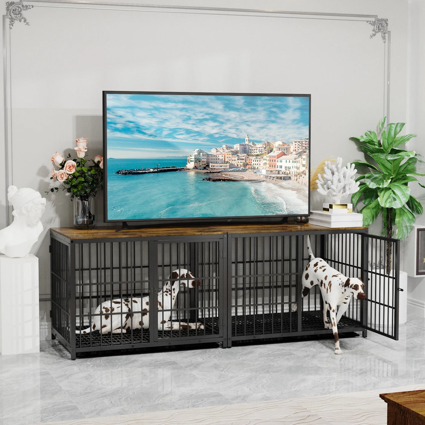 Furniture Style Dog Crate End Table With Three Doors And Removable Tray