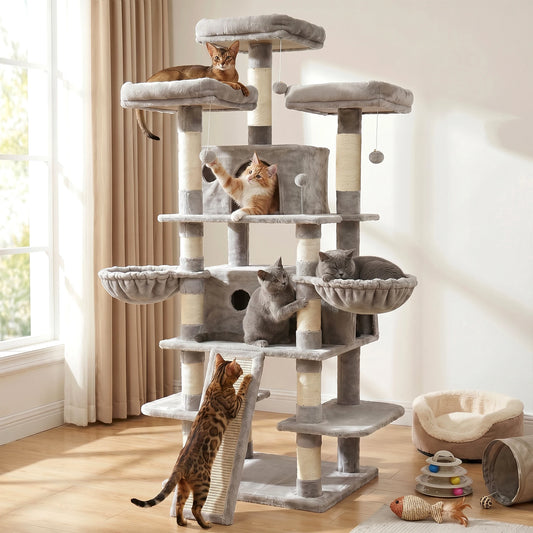 FOOWIN 173cm 68in Large Multi Level Cat Tree Tower Indoor Activity Center 2 Condos 3 Plush Perches Scratching Post Kitten Pet