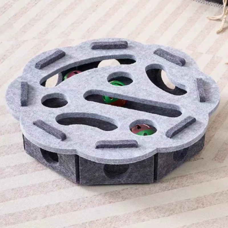 Interactive Cat Toy Maze Puzzle With Bell Balls Felt Tunnel