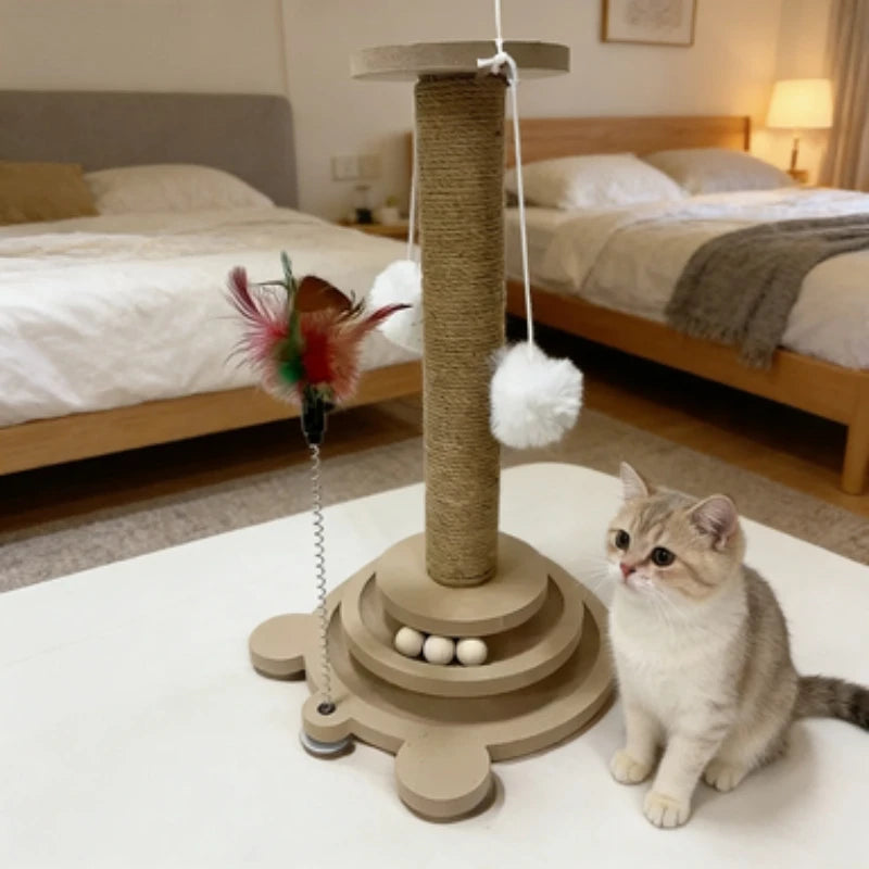 Durable Cat Scratching Post With Pest Resistant Sisal And Rotating Scratcher