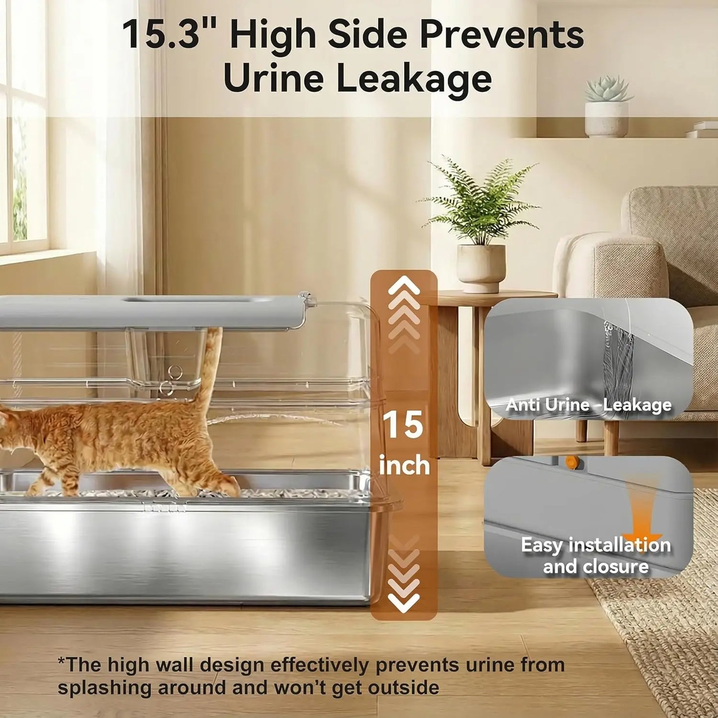 Stainless Steel Cat Litter Box With Enclosed Odor Control Flip Top Lid