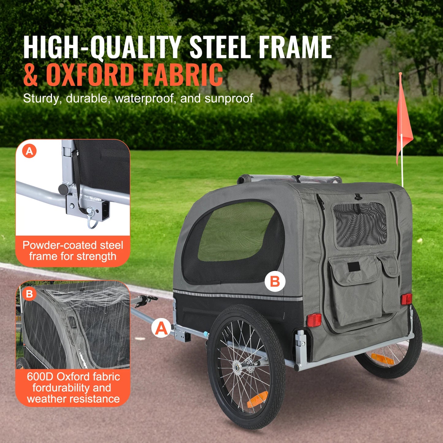 Dog Bike Trailer Carrier 88 Lb Capacity With Wheels Reflectors Flag