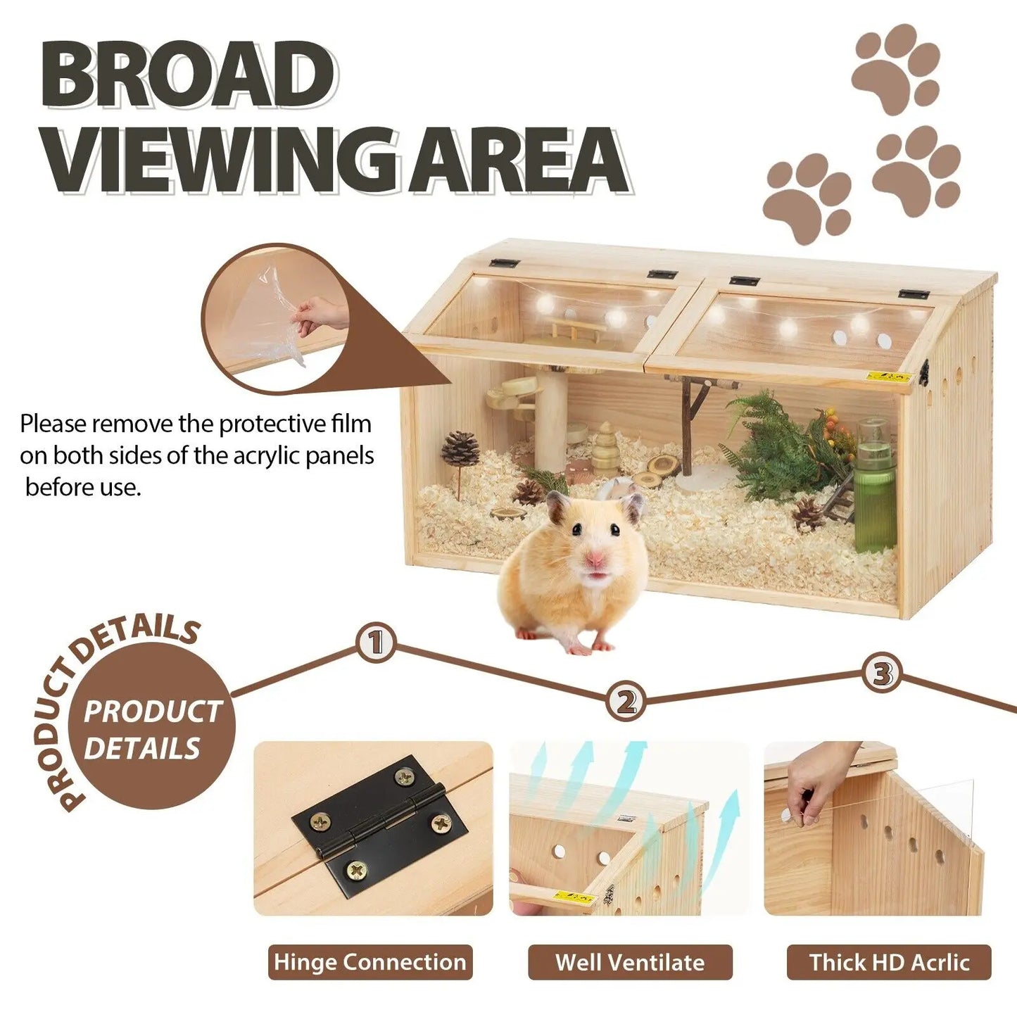 Wooden Hamster Cage And Hutch With Openable Top Hideout For Small Animals