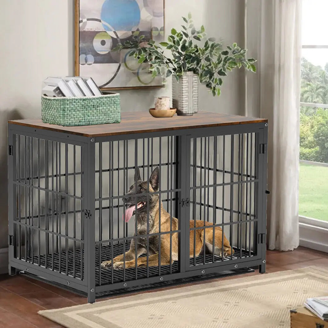 Furniture Style Dog Crate End Table With Three Doors And Removable Tray