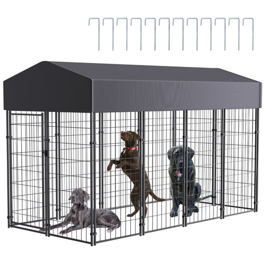BINGOPAW Large Outdoor Dog Kennel With Welded Wire Run And Canopy
