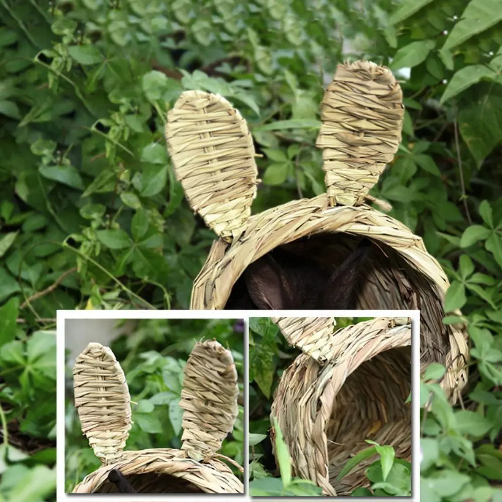 Bunny Grass Nest Bite Resistant Handwoven Straw Tunnel For Pets
