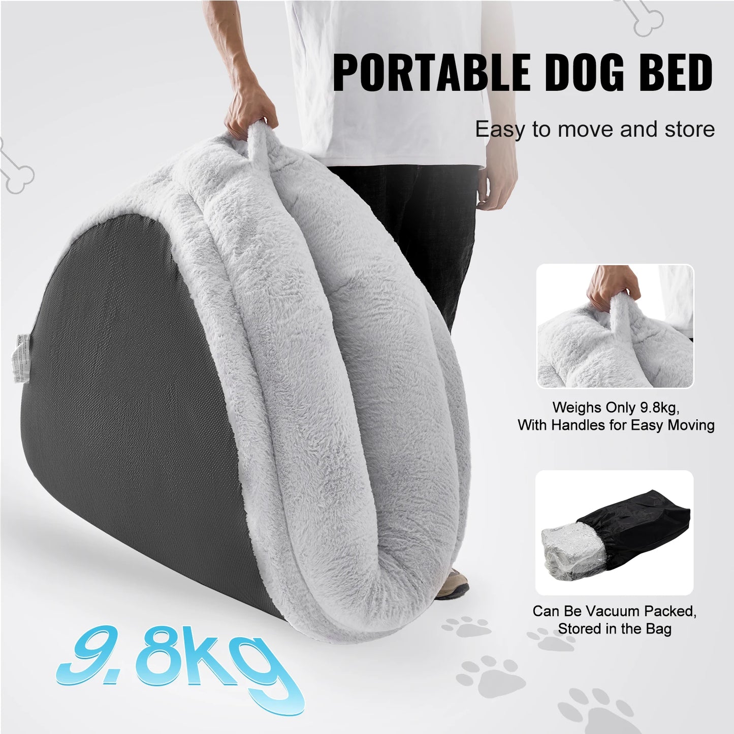 SucceBuy Human Dog Bed With Orthopedic Foam And Washable Faux Rabbit Fur Cover