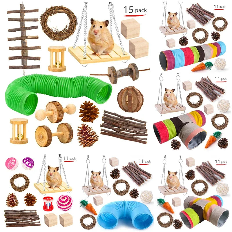 Combination Wooden Toy Set For Hamsters Rabbits Parrots Guinea Pigs
