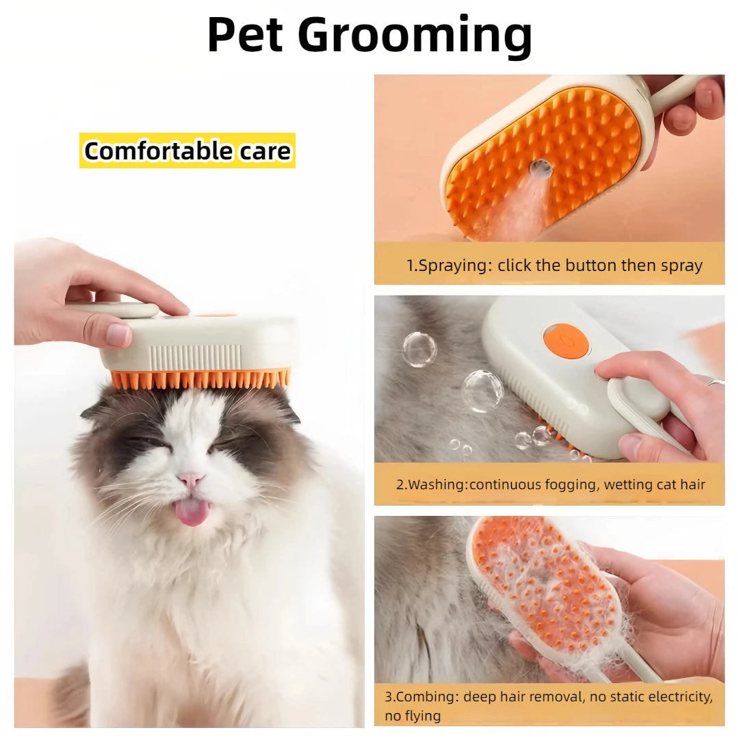 3 In 1 Electric Cat Hair Brush With Steam Spray Massage
