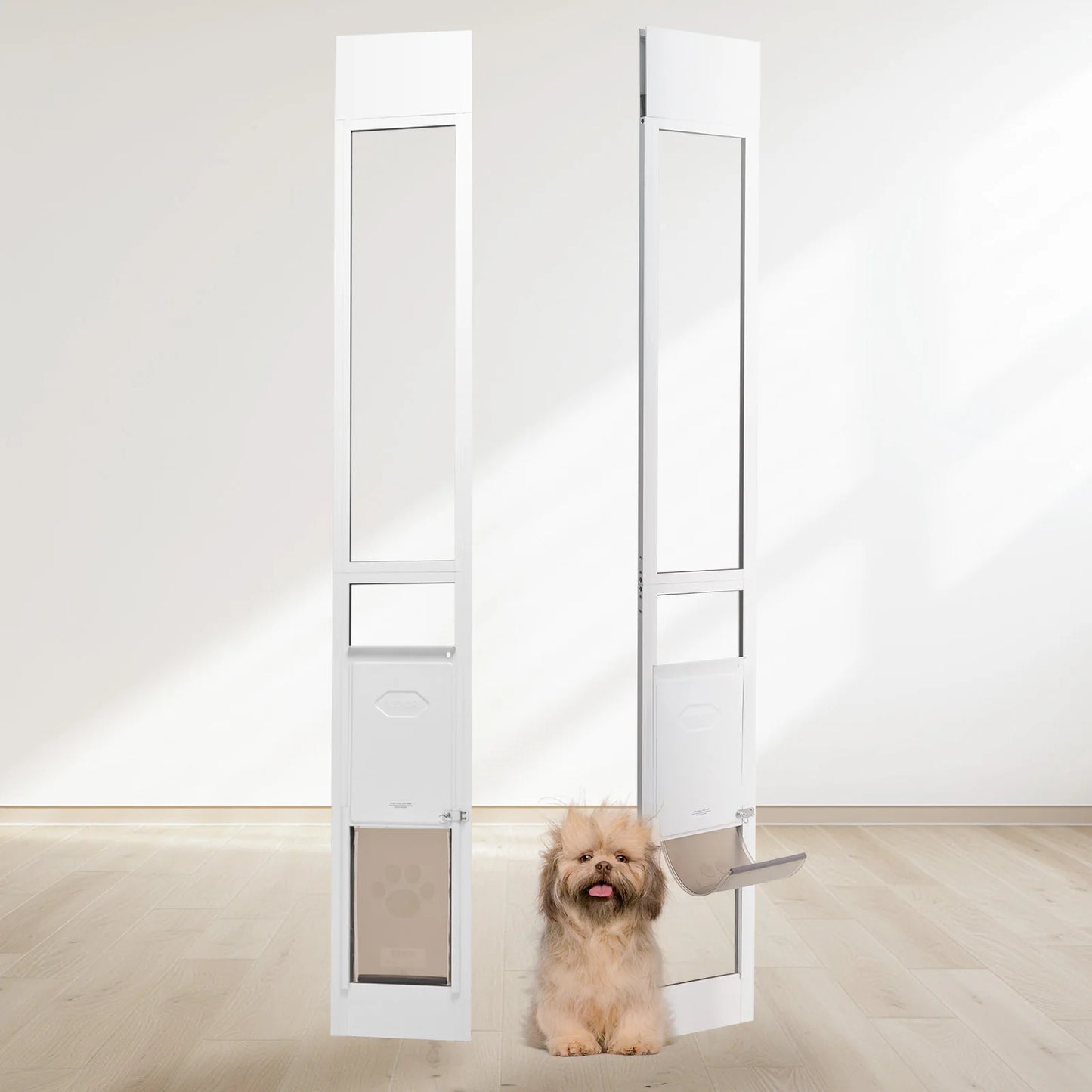 Adjustable Height Dog Door For Sliding Glass Doors Tempered Glass Aluminum Frame