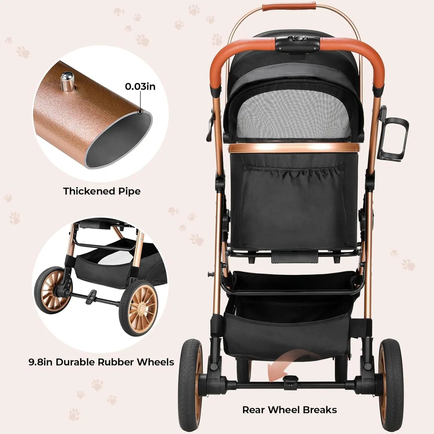 360 Degree Wheels Stroller 2in1 Foldable for Cats and Dogs