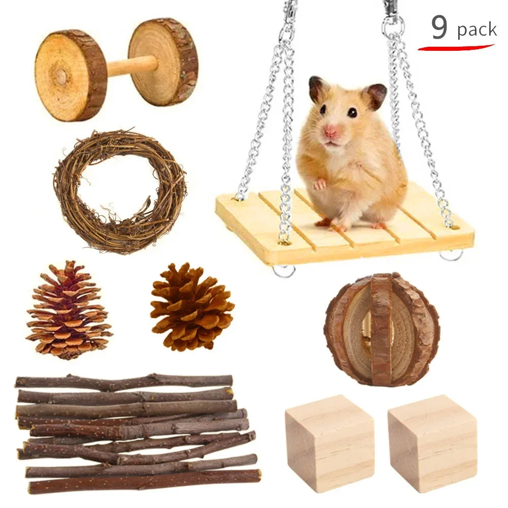 Combination Wooden Toy Set For Hamsters Rabbits Parrots Guinea Pigs