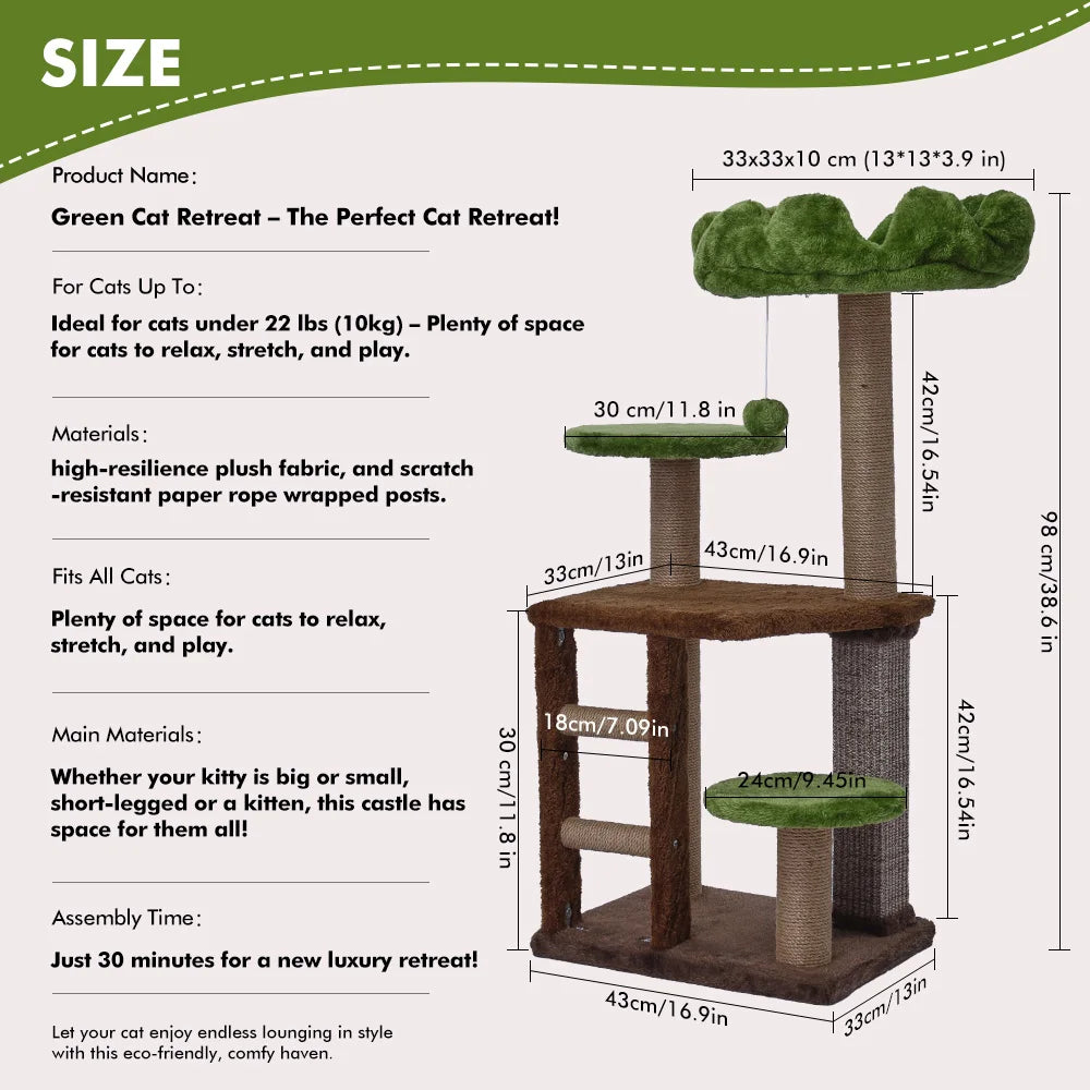 Green Staircase Four-Tier Cat Tree With Cozy Perch And Scratching Post