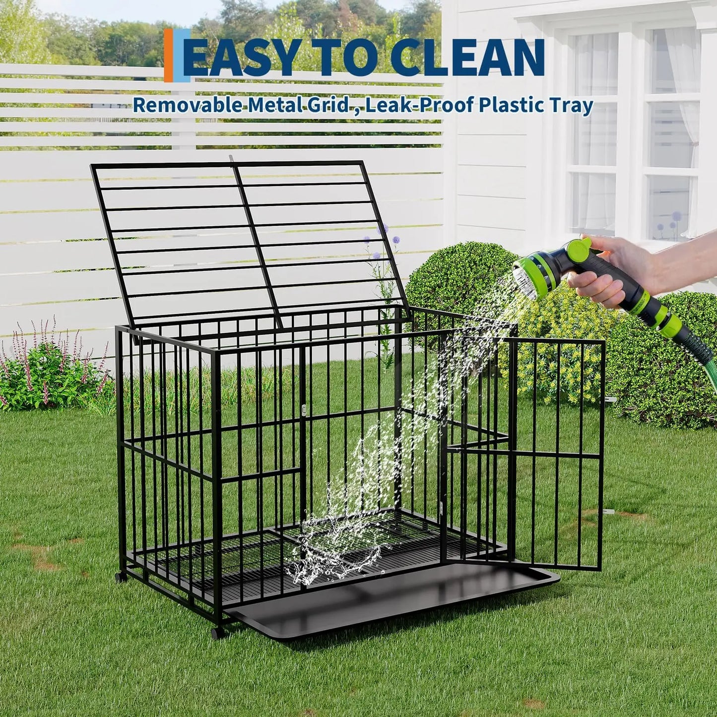 HiMISS Indestructible Heavy Duty Stainless Steel Dog Crate With Wheels