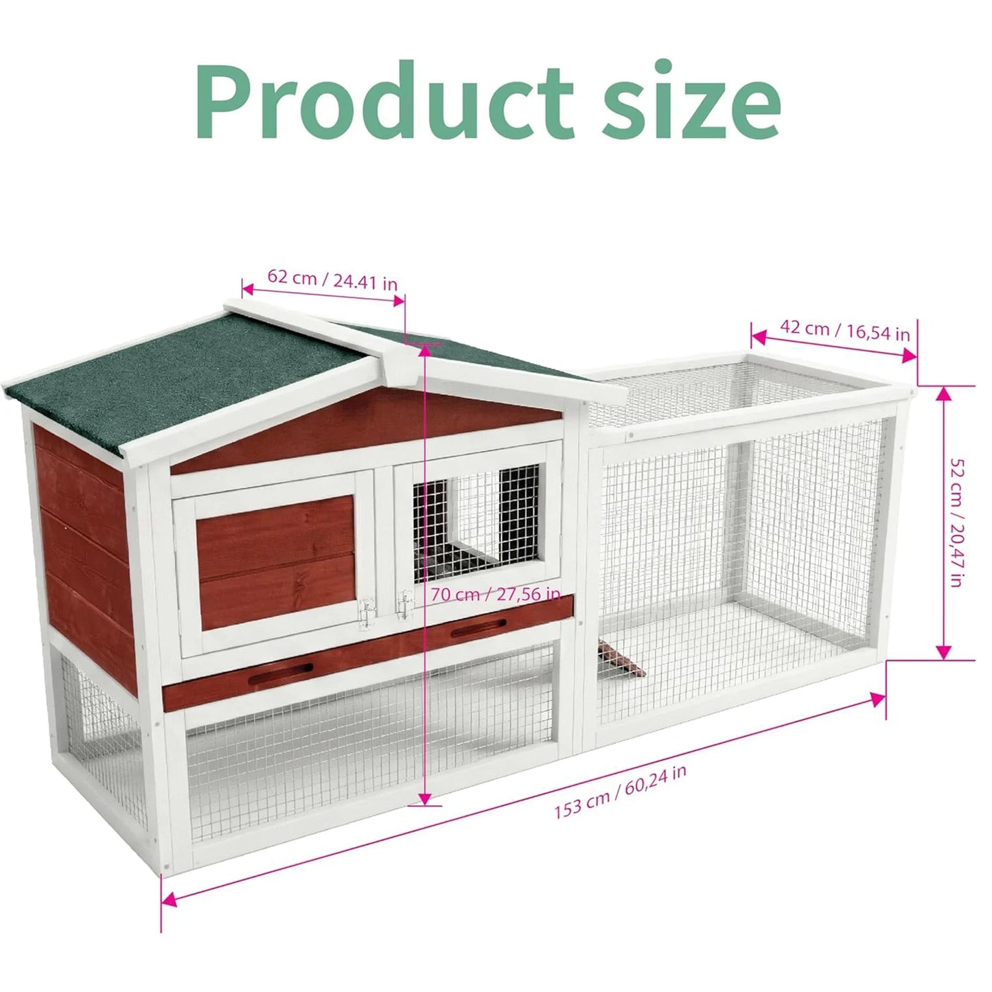 HiMISS Farm Animals Rabbit Hutch Outdoor 2 Tier Wooden Cage With Ramp