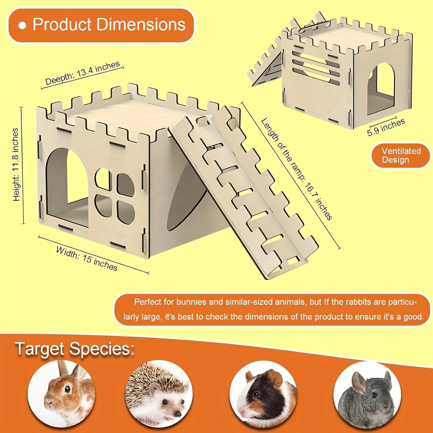 Wooden Rabbit Castle And Hiding Place For Small Pets