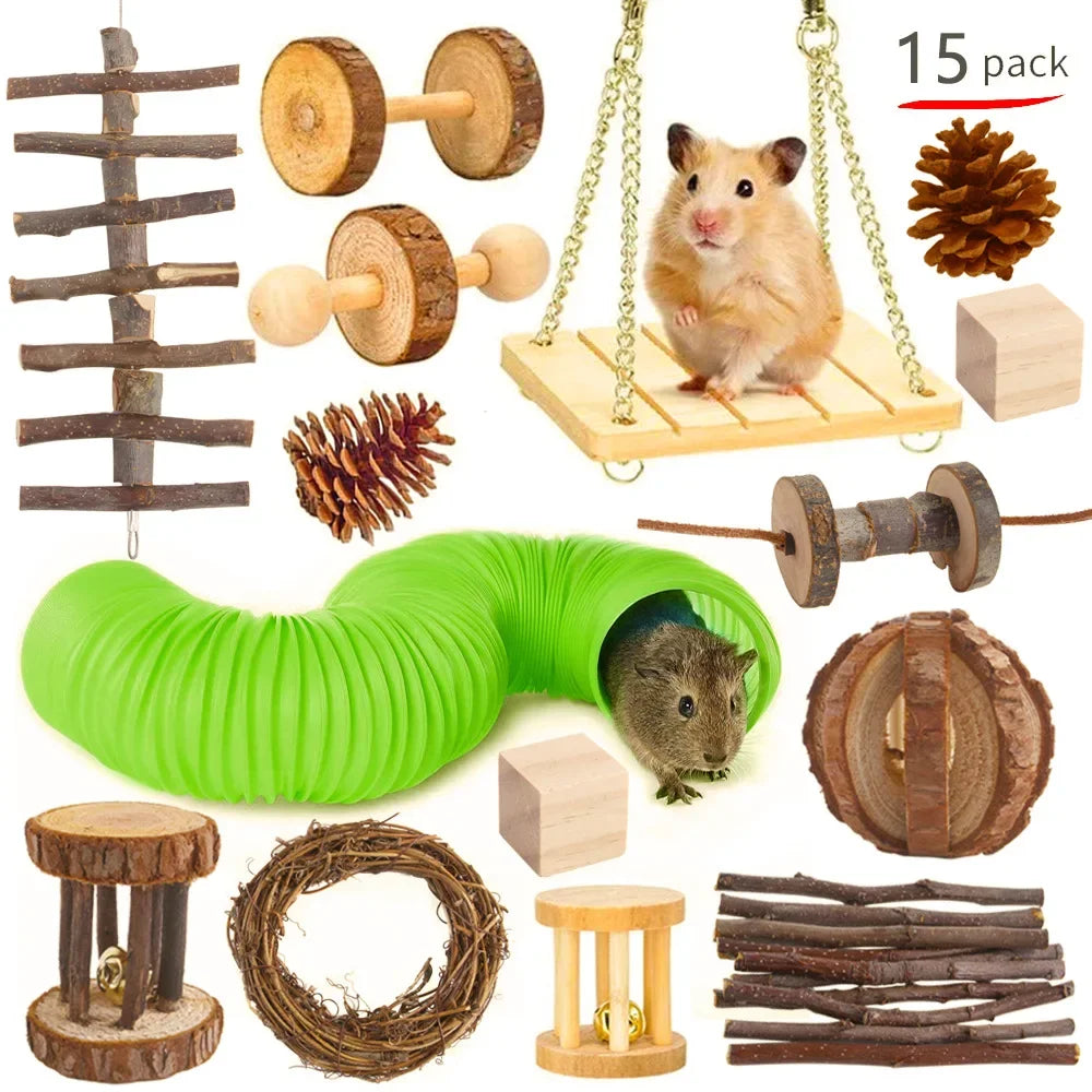 Combination Wooden Toy Set For Hamsters Rabbits Parrots Guinea Pigs