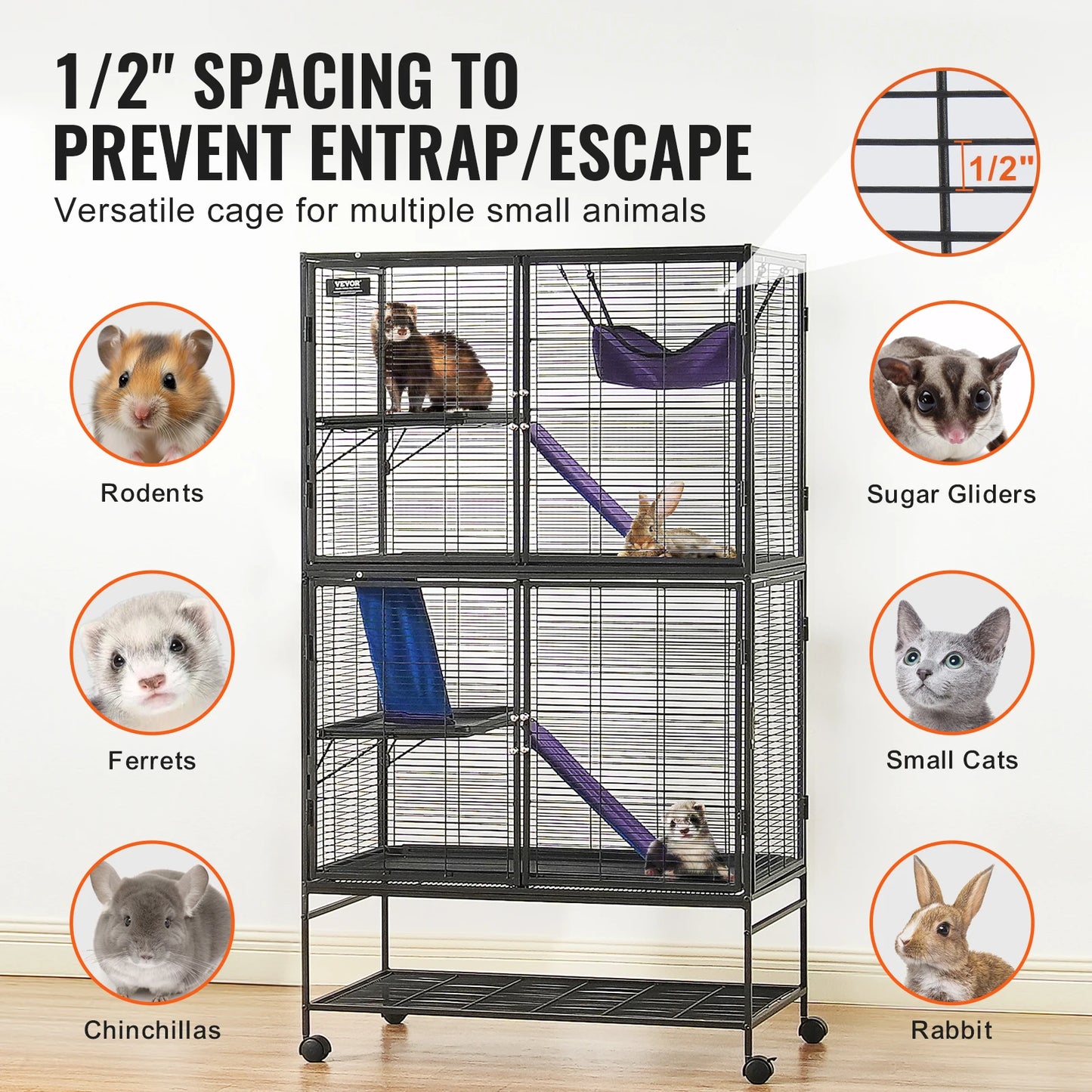 SucceBuy 4-Tier Rolling Metal Critter Nation Cage for Small Animals