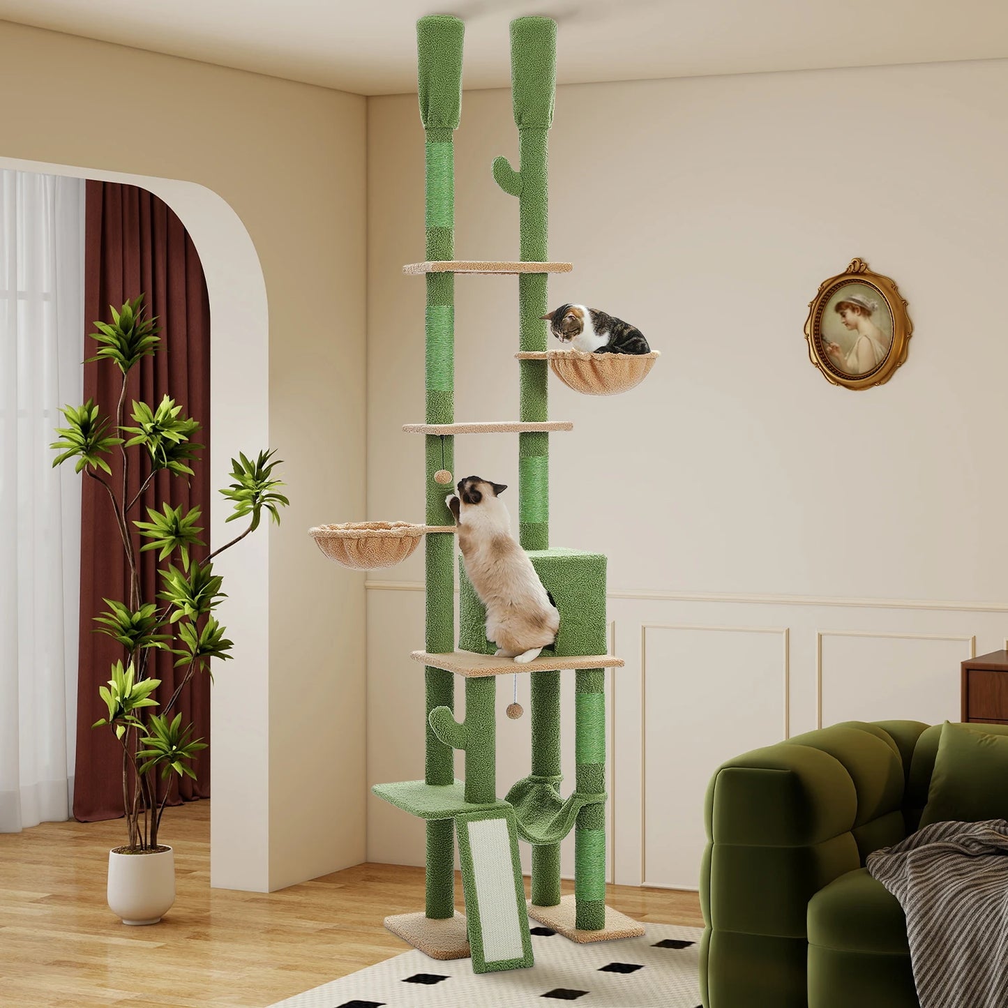 PEQULTI Cactus Cat Tree Floor To Ceiling Tower With Sisal Scratching Post