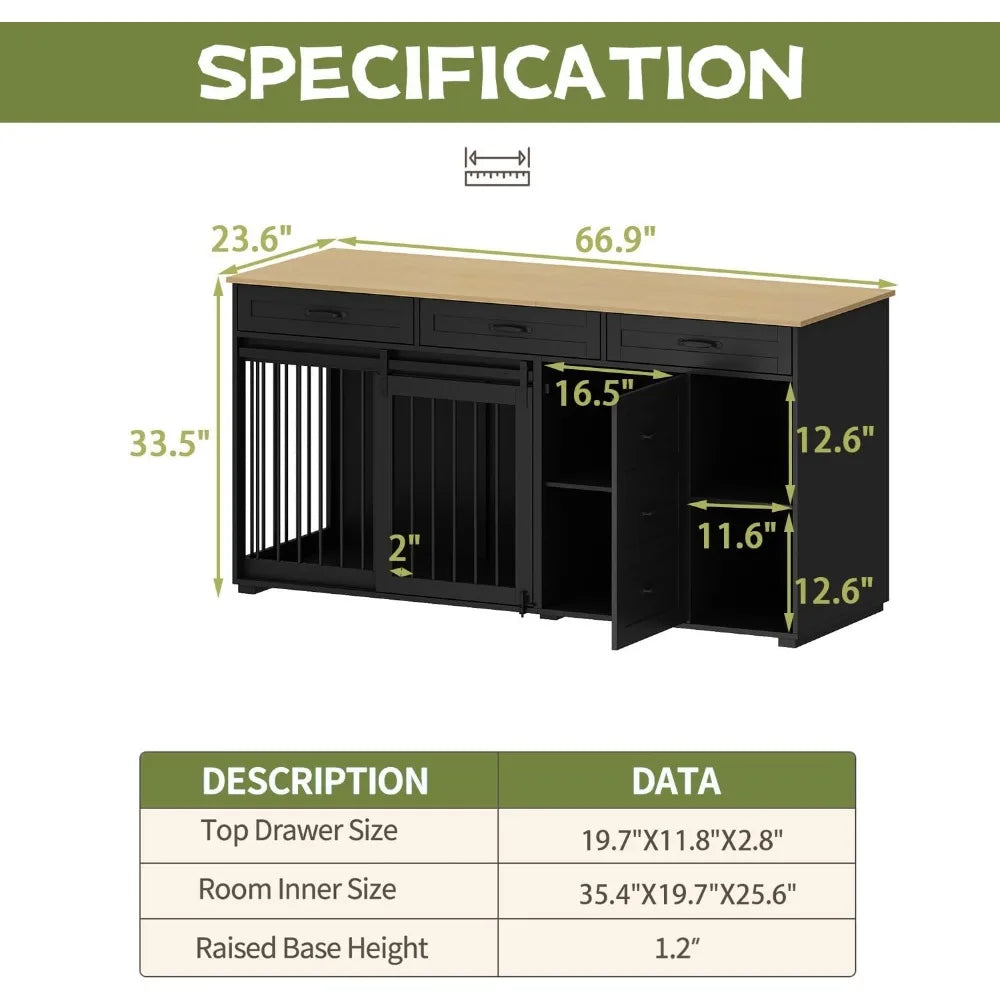Wooden Heavy Duty Dog Crate Table With Storage Drawers Shelves
