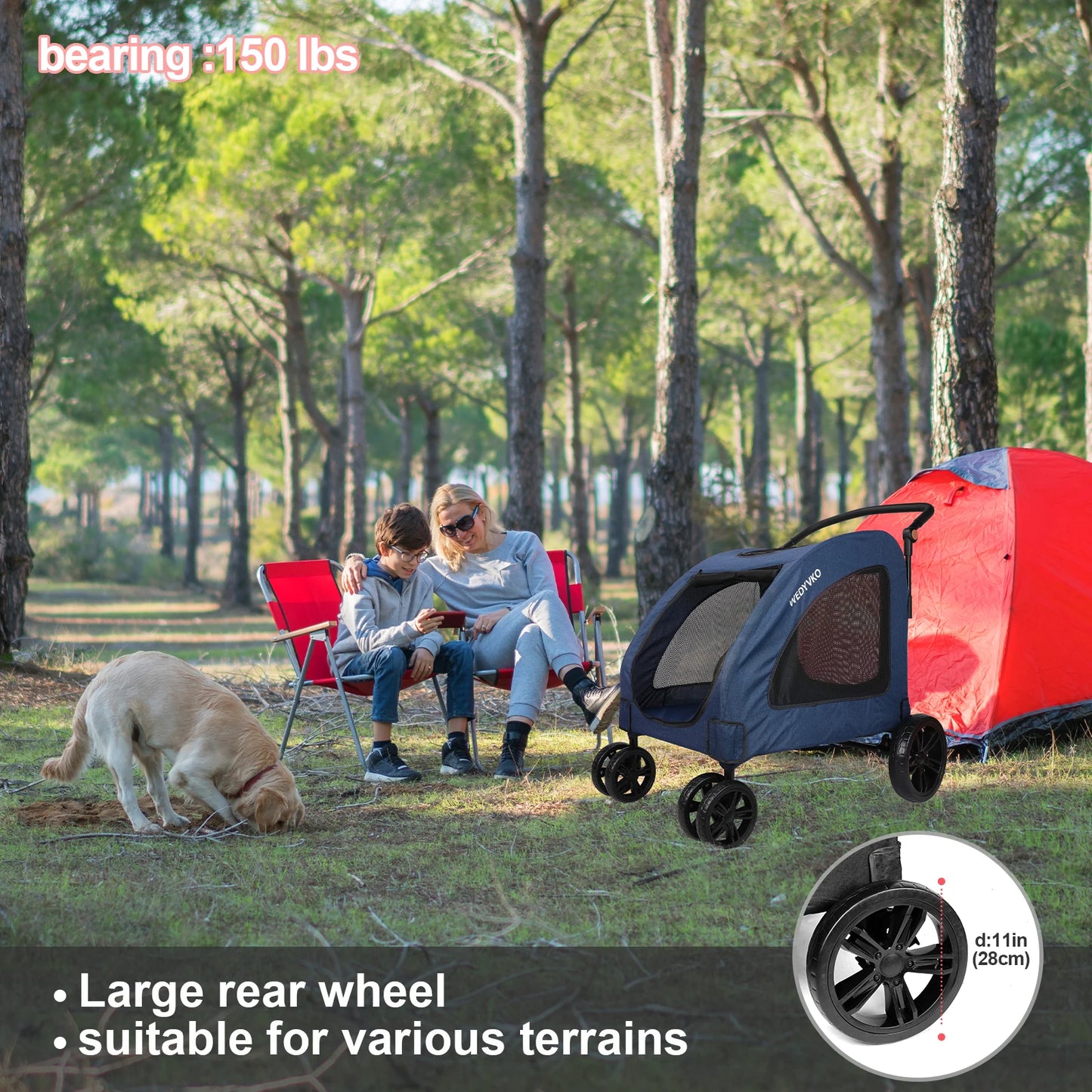 Heavy Duty Foldable Dog Stroller For Large Dogs 120 Lbs