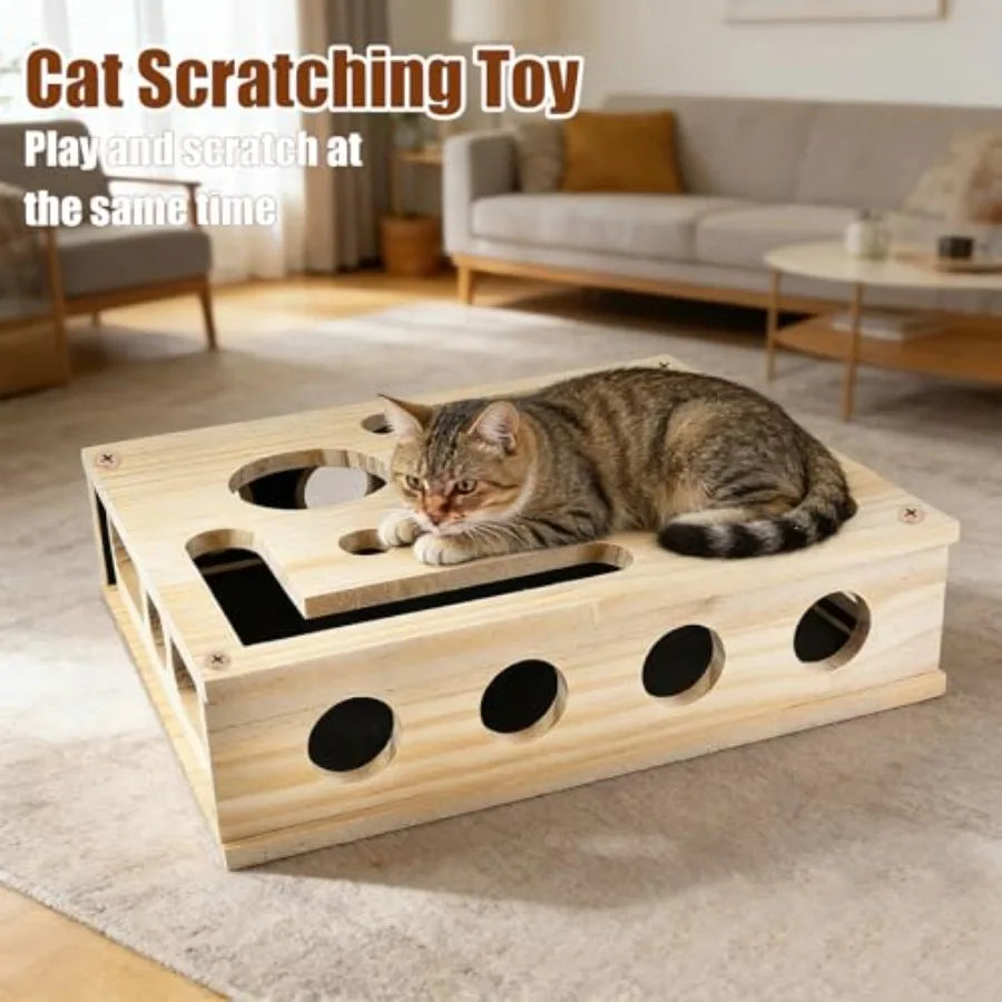 Reinforced Wooden Cat Nail File Scratcher Box With 8 Screws For Indoor Claw Care