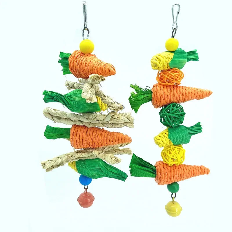 Handmade Woven Vine Carrot And Corn Shaped Pet Chew Toy For Small Pets