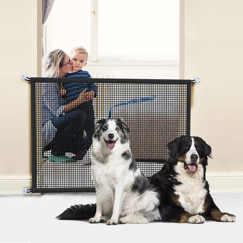 Dog Barrier Fence With 4 Hooks Folding Breathable Mesh Playpen