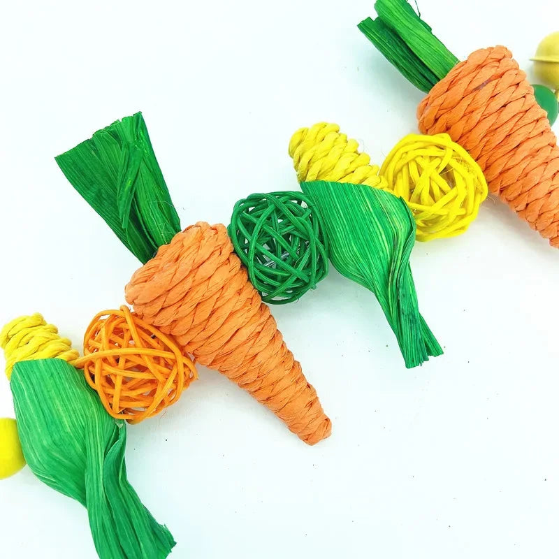 Handmade Woven Vine Carrot And Corn Shaped Pet Chew Toy For Small Pets