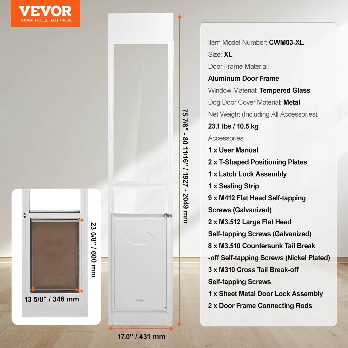 Adjustable Height Dog Door For Sliding Glass Doors Tempered Glass Aluminum Frame