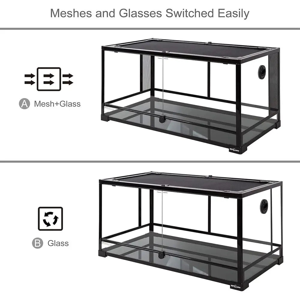 Double Hinged 50 Gallon Reptile Terrarium With Mesh Glass Sides
