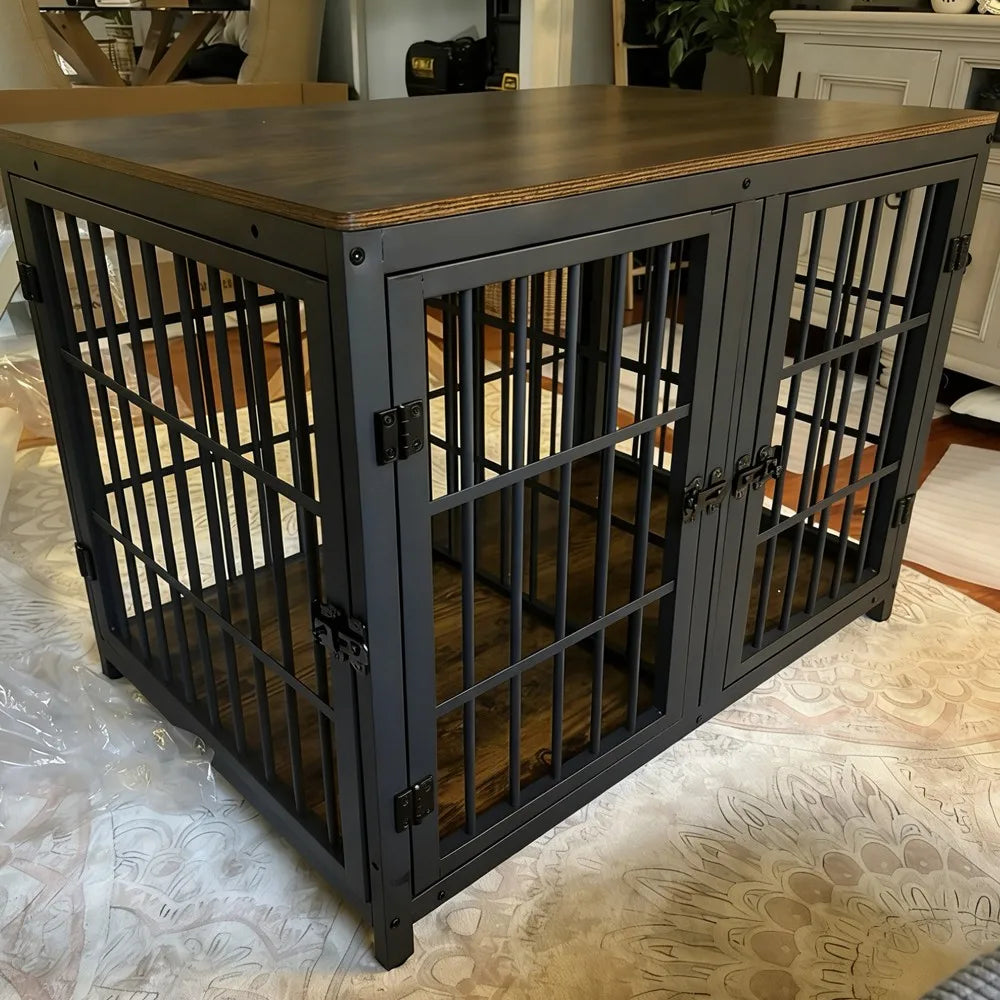 BORWART Spacious Double Dog Crate with Removable Divider Furniture Style