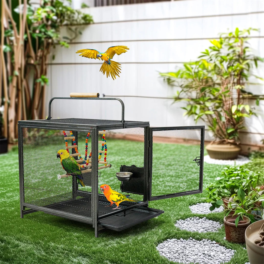 Portable Bird Cage Playpen Travel Carrier with Hammock And Toy Removable Tray for Small Pets - Outdoor And Indoor Use