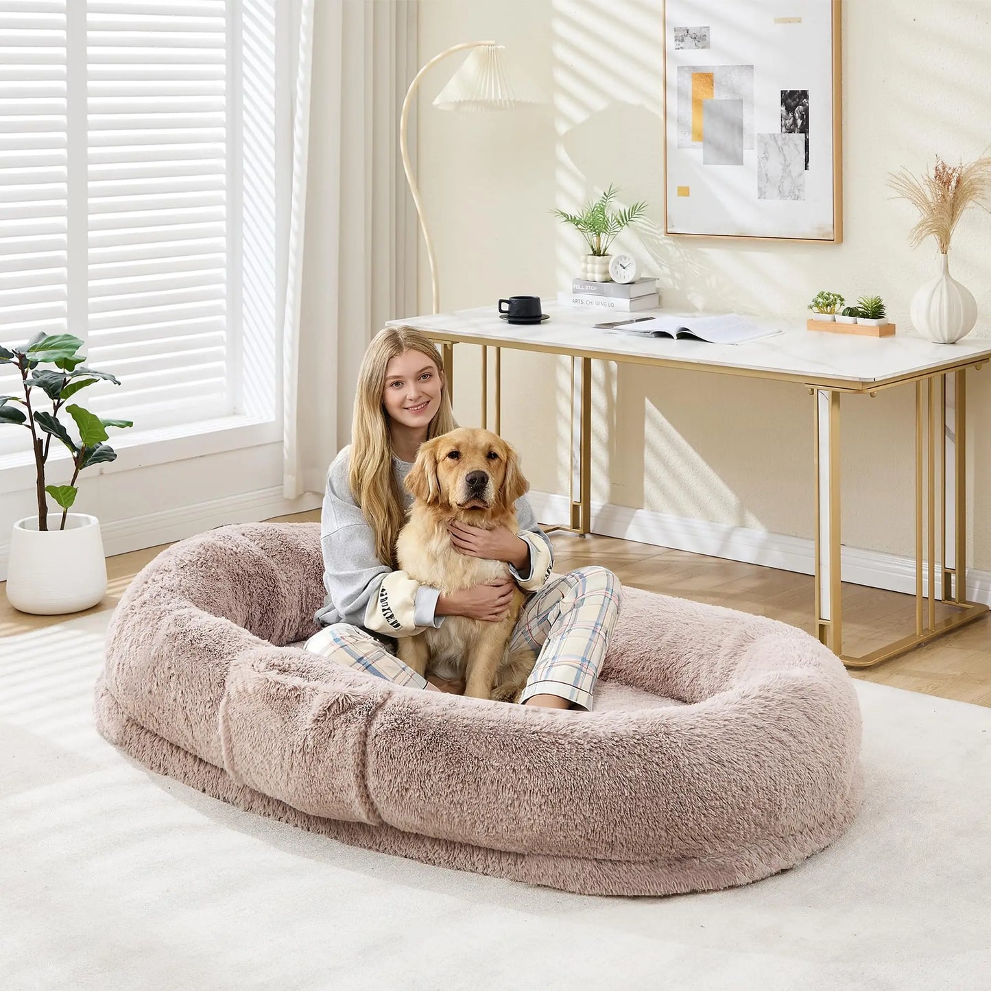 HiMISS Orthopedic Plush Shared Bed For Humans And Pets With Waterproof Lining