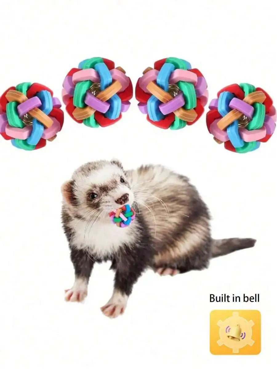Ferret Toy With Bell - Colorful Squeaky Chew Ball For Small Pets