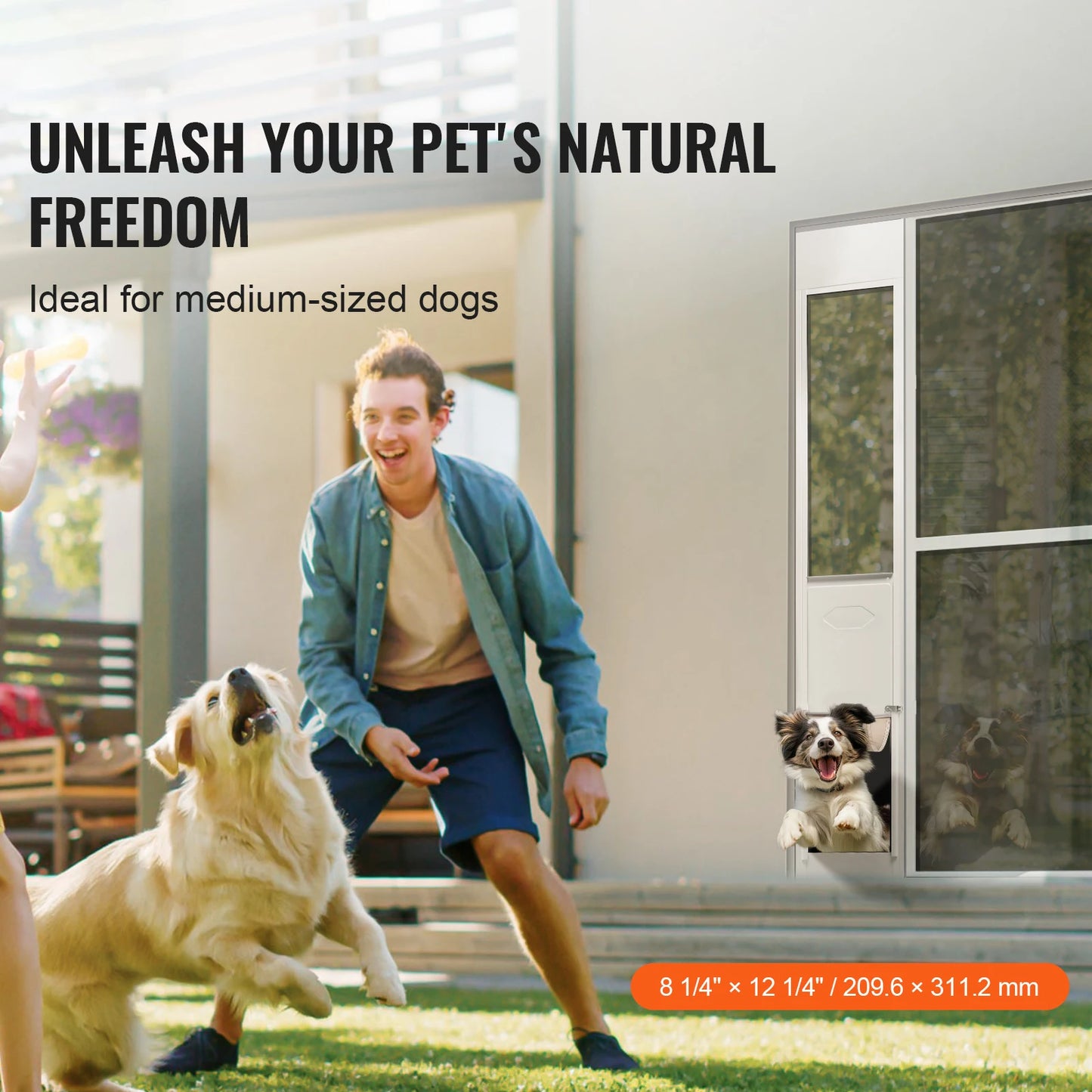 Adjustable Height Dog Door For Sliding Glass Doors Tempered Glass Aluminum Frame