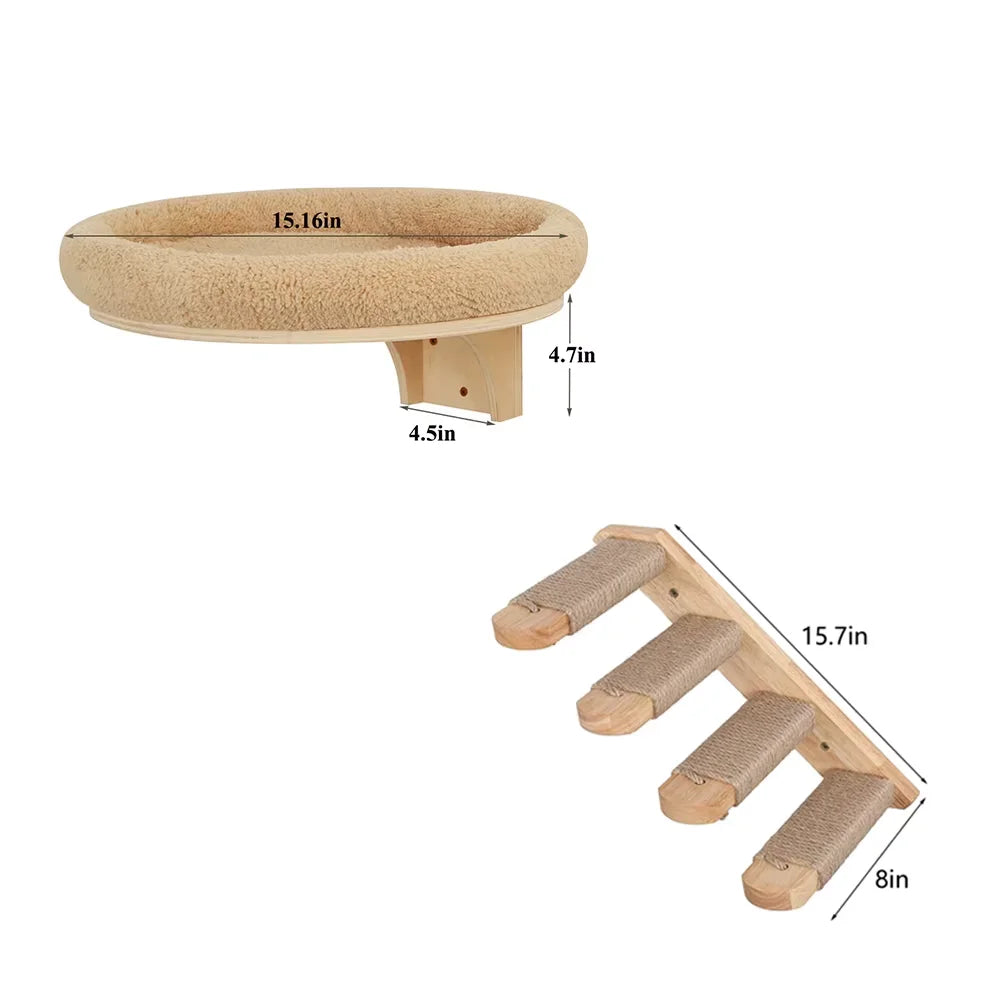 Wall Mounted Solid Pine Wood Cat Hammock Climbing Platform