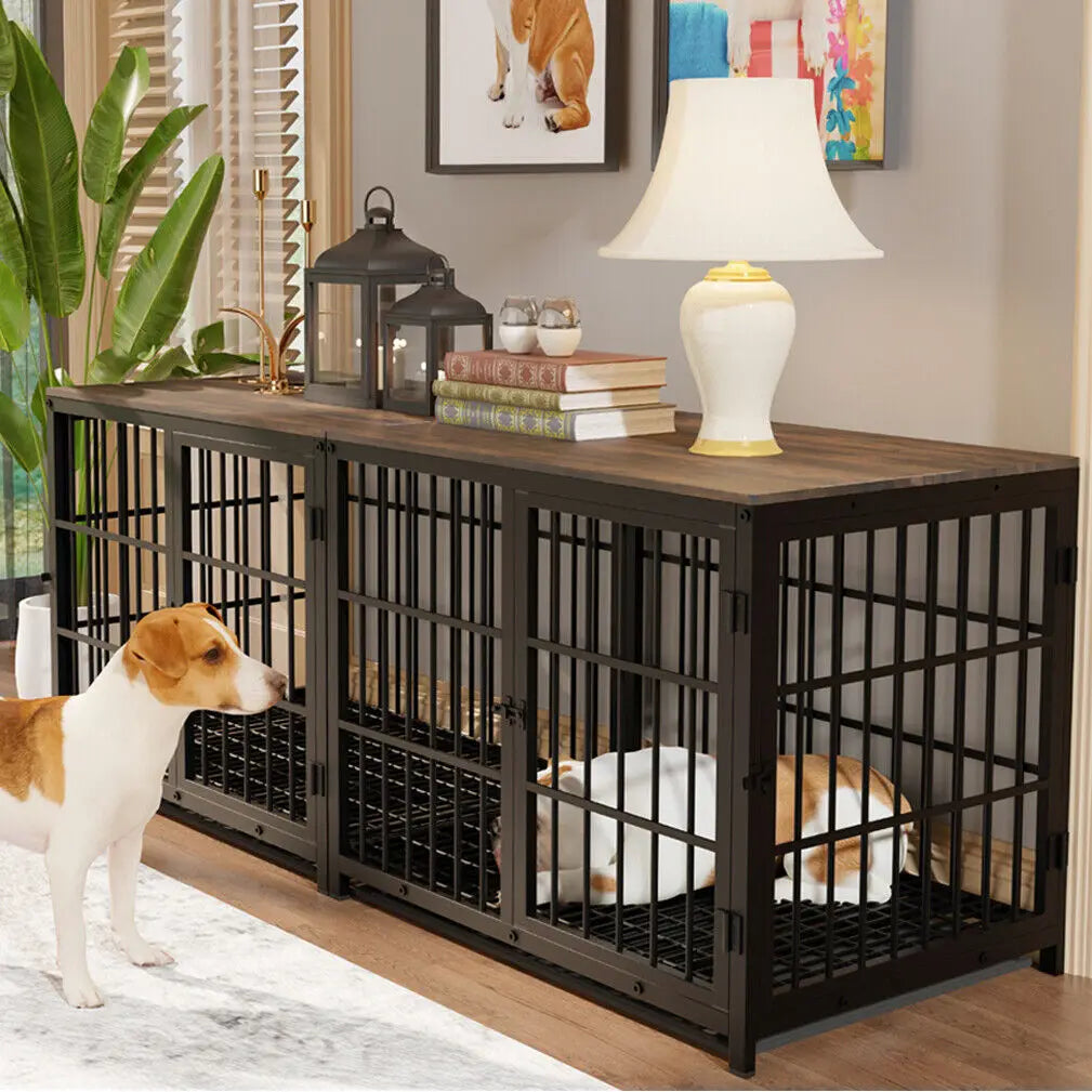 Furniture Style Dog Crate End Table With Three Doors And Removable Tray