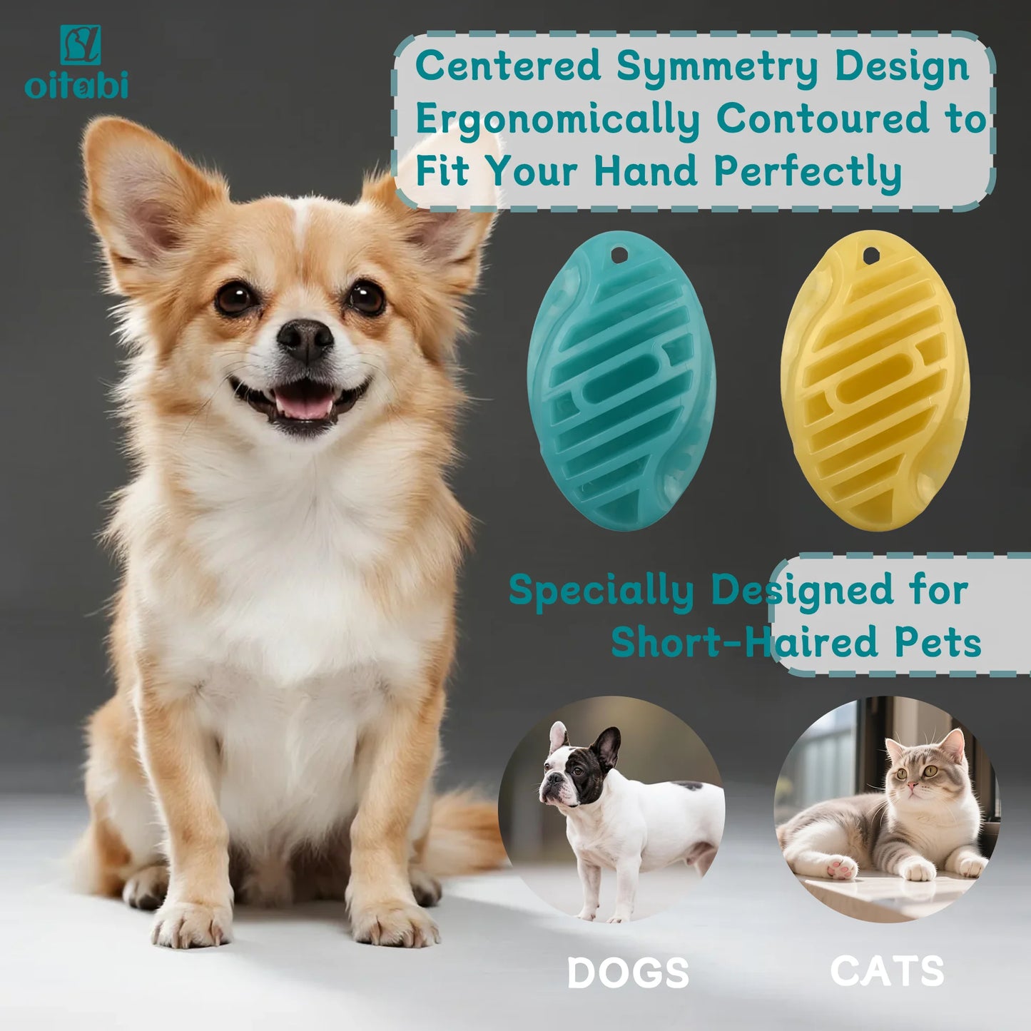 Oitabi Soft Rubber Pet Brush For Short Hair Dogs And Cats Deshedding Massaging