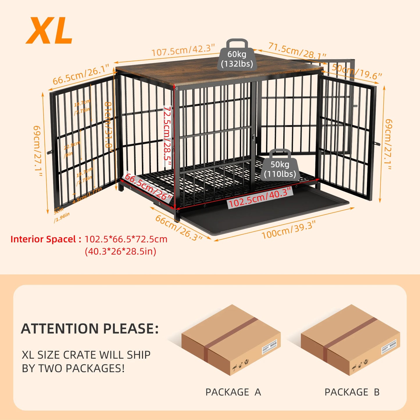 Furniture Style Dog Crate End Table With Three Doors And Removable Tray