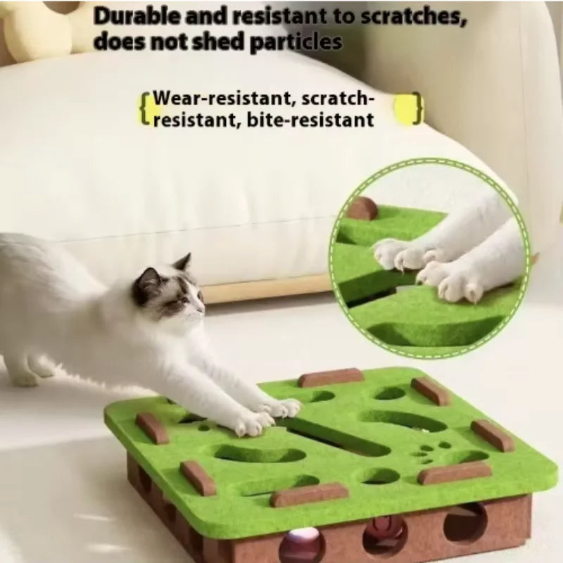Interactive Cat Toy Maze Puzzle With Bell Balls Felt Tunnel