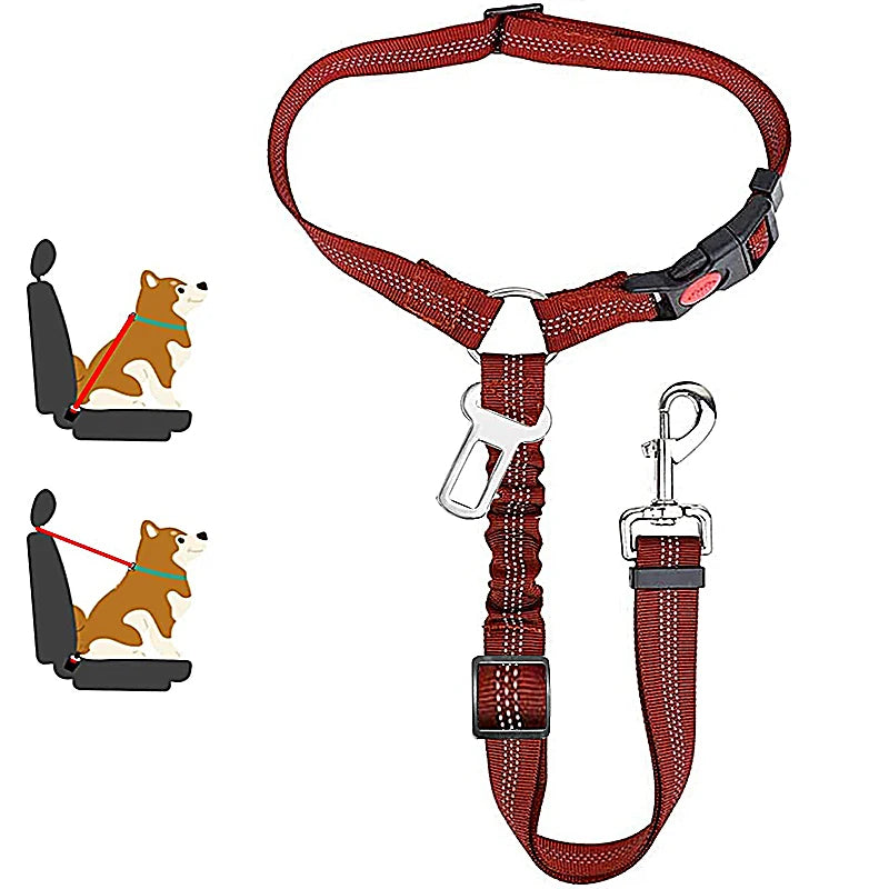 Two-In-One Pet Car Seat Belt Harness And Leash, Adjustable, Reflective